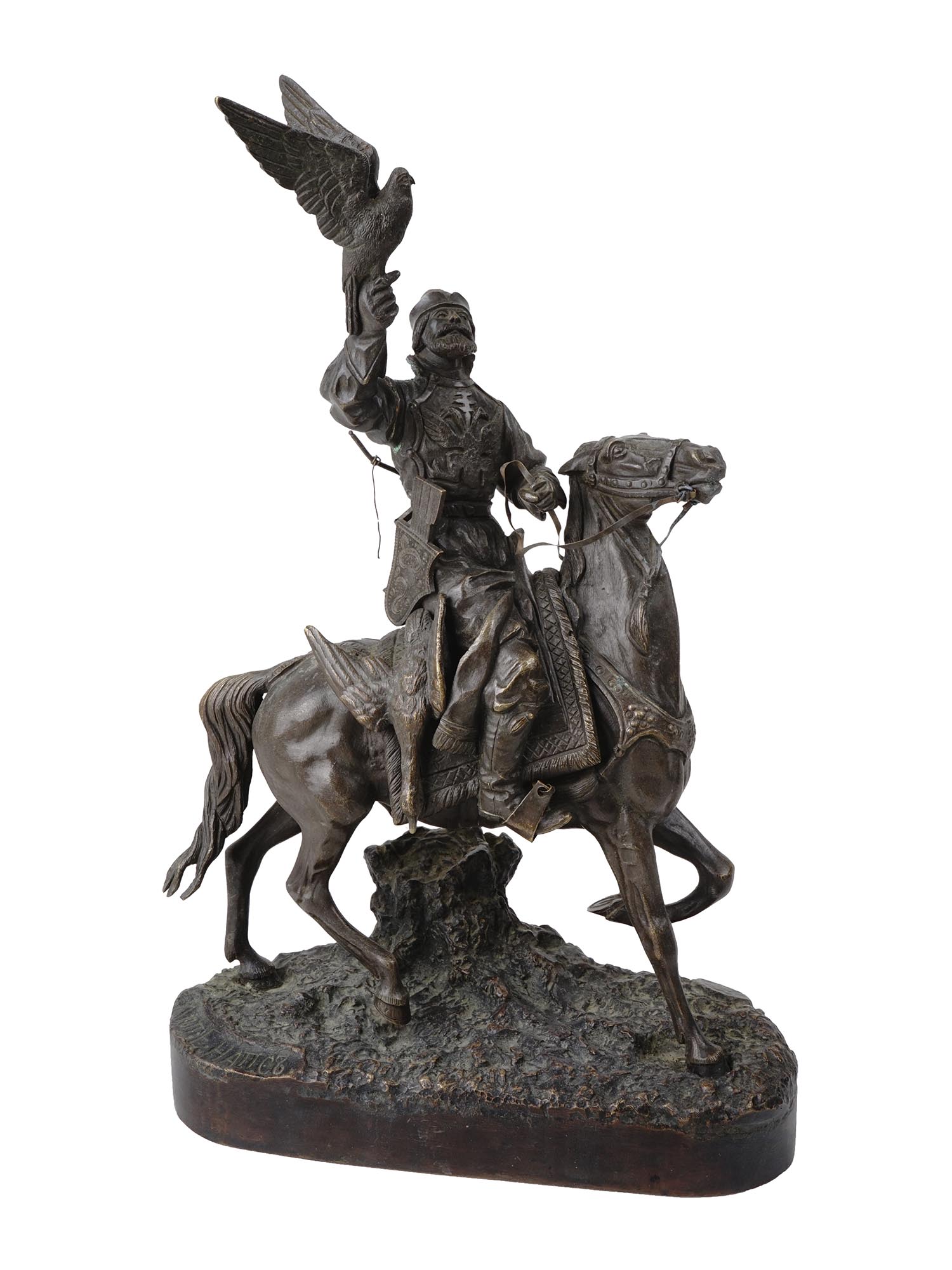 RUSSIAN BRONZE HUNTER WITH FALCON BY EVGENY NAPS PIC-1